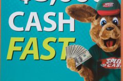 Speedy Roo, the mascot of the payday loan lender Speedy Cash, in an Austin advertisement.
